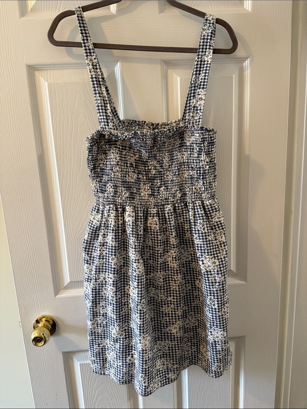 American Eagle Outfitters Blue and White Gingham Floral Sundress